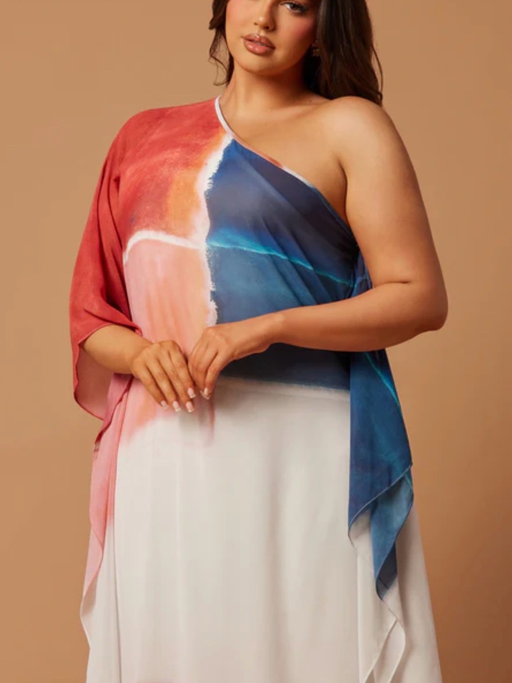 One-Shoulder kaftan Colorblock Maxi Dress